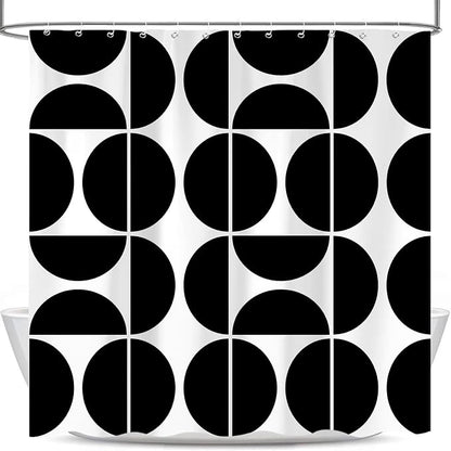 Black and White Mid Century Modern Shower Curtain, Boho Abstract Geometric Retro Art Bath Curtains For Bathroom, Colorful Unique Pattern Waterproof Polyester Fabric Bathroom Set 12 Hooks 72X72IN
