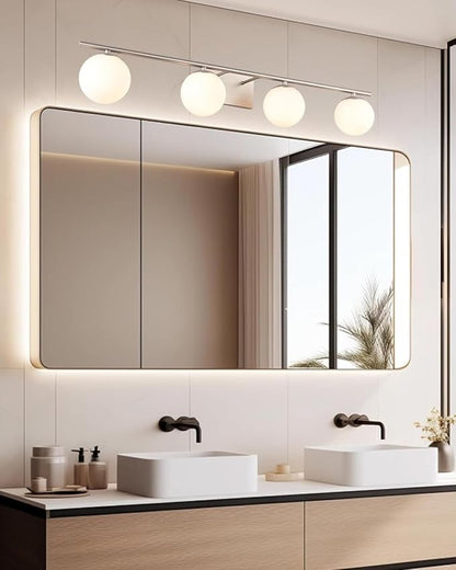 New Bathroom Vanity Light Fixtures 4 Lights Brushed Nickel Glass Shade Modern Wall Bar Sconce Over Mirror（(Exclude G9 Bulb)