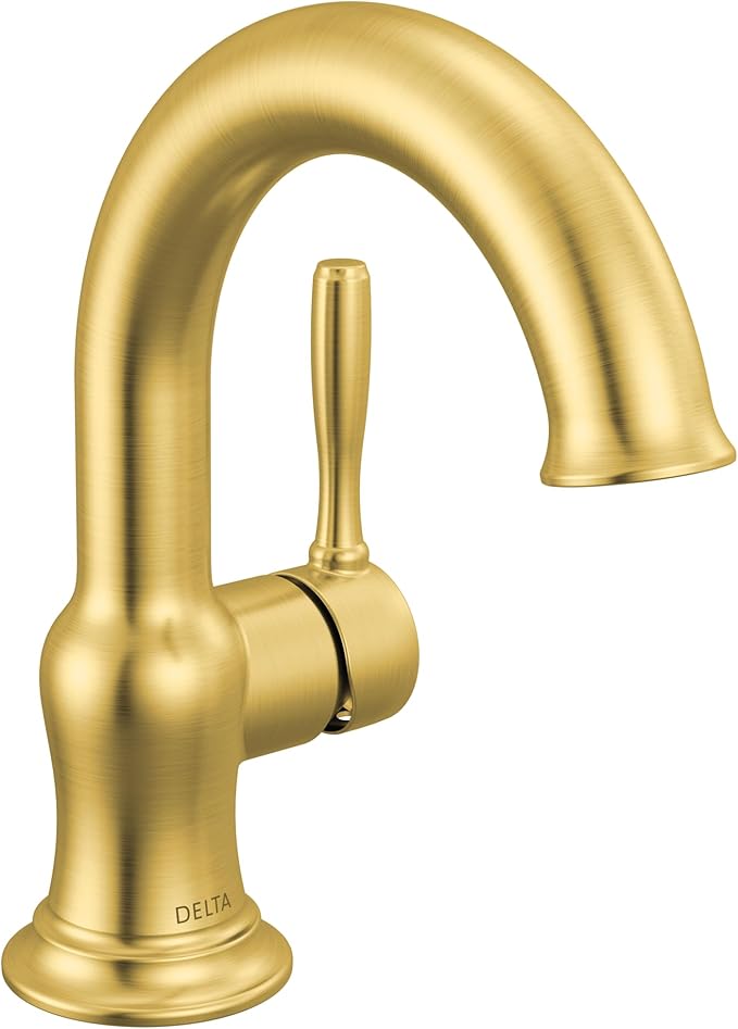 Delta Roe Brushed Gold Bathroom Faucet 1 Hole, Single Hole Bathroom Sink Faucet for Vanity, Push-Pop Drain Assembly, Brushed Gold 15985LF-GB