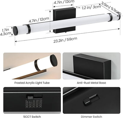 Black Bathroom Vanity Light Fixture 23 Inch 14W Dimmable 5CCT LED Vanity Lights for Bathroom Lighting Fixtures Over Mirror Bath Wall Sconce Bar
