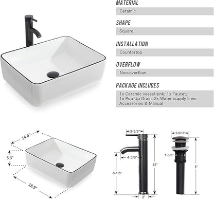 UEV 48" Rustic Oak Bathroom Vanity with Sink Combo,Industrial Iron Frame Bathroom Cabinet Sets with Double 3 Drawers Side Cabinet,Modern Artistic Ceramic Vessel Sink(031WH)