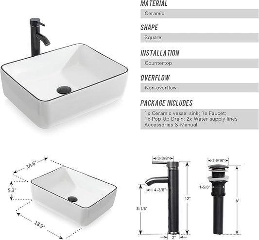 UEV 48" Rustic Brown Bathroom Vanity with Sink Combo,Industrial Iron Frame Bathroom Cabinet Sets with Double 3 Drawers Side Cabinet,Modern Artistic Ceramic Vessel Sink(031WH)