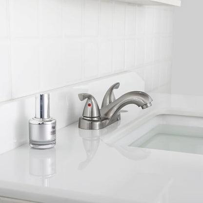 Brushed Nickel Bathroom Faucet 4 Inch Centerset for Lavatory Sink | Mid Arc, 2 Handle Lead-Free RV Bathroom Faucet with Metal Pop Up Drain Supply Lines, for 2 or 3 Hole Lavatory Utility Sink