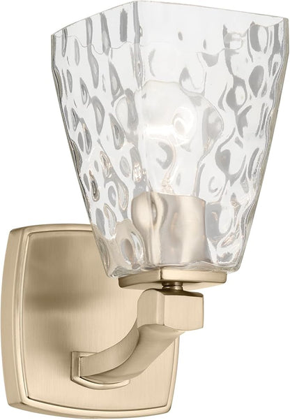 Kichler Marant 5" 1-Light Wall Sconce with Clear Water Glass in Champagne Bronze, for Bathroom, Powder Room and Hallway, (5" W x 9.5" H), 55214CPZWTR