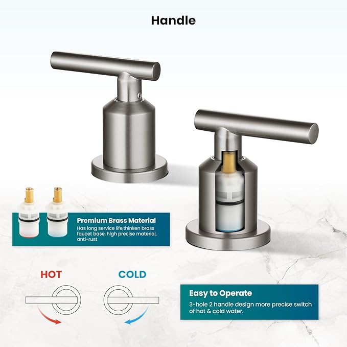 gotonovo 8 Inch Widespread Bathroom Sink Faucet 3 Hole 2 Handles Lavatory Basin with Pop Up Drain with Hot and Cold Mixer Valves Vintage Brushed Nickel
