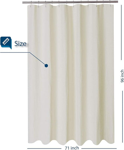 Barossa Design X-Long Fabric Waffle Weave Shower Curtain 96 inch Height, Hotel Luxury Spa, 230gsm Heavyweight, Water Repellent, Machine Washable, Cream, 71X96