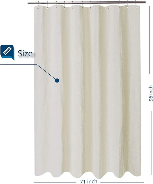 Barossa Design X-Long Fabric Waffle Weave Shower Curtain 96 inch Height, Hotel Luxury Spa, 230gsm Heavyweight, Water Repellent, Machine Washable, Cream, 71X96