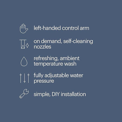 Brondell Bidet Left Hand Bidet Attachment SouthSpa Dual Nozzle - control panel on left side - Dual Positionable Nozzles for front and rear wash, LH-12