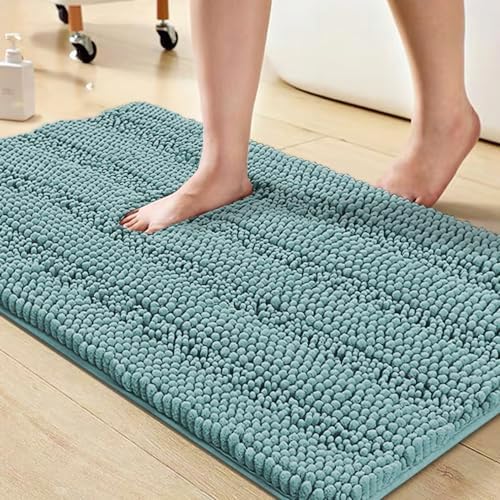 Turquoize Bathroom Rug 20"x32", Soft Absorbent Chenille Bath Rug, Aqua Haze