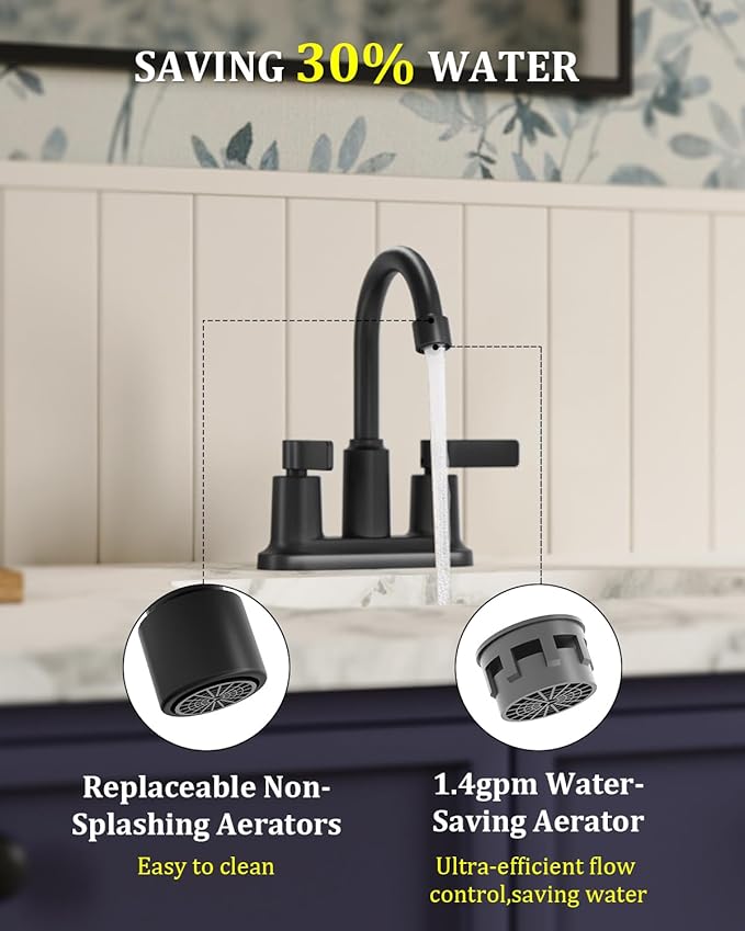 Bathroom Faucets for Sink 3 Hole, Evolvegoods 4 Inch Matte Black Bathroom Faucet with Pop Up Drain and 2 Supply Hoses, 2-Handle Centerset Faucet for Sink Vanity RV