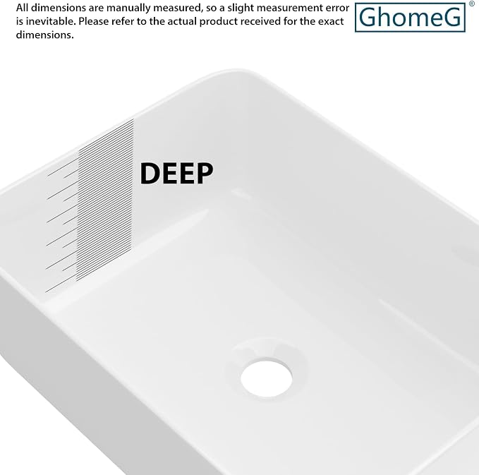 White Bathroom Vessel Sink Ceramic Vanity Art Basin Above Counter | 16x12 Inch Rectangular Bathroom Sink Porcelain Vessel Vanity Sink