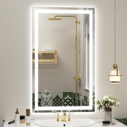 40x24 LED Lighted Bathroom Mirror for Vanity Wall | Front Light and Backlit, Anti-Fog, Memory, 3 Color, Tempered Glass, Dimmable, Rectangular, UL, Horizontal/ Vertical Mounted