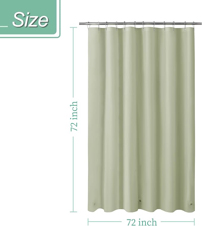 Mrs Awesome Sage Shower Curtain Liner with 3 Magnets, 72x72 | 12 Rustproof Grommets,Premium Flexible Sturdy Plastic Shower Curtain for Bathroom Lightweight & Waterproof,72W x 72H