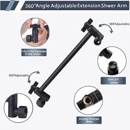 Rainfall Shower Head with Handheld Combo, Black, 10 Inch & 3 Spray Modes | 180° Adjustable with Extension Arm, Easy To Install