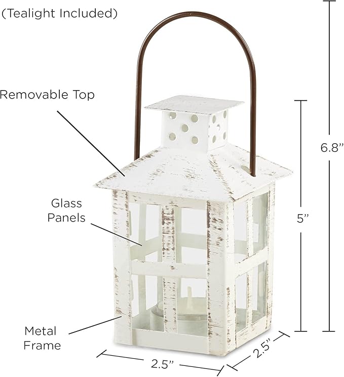 Kate Aspen Rustic Farmhouse Decor White Candle Holder Lantern Decorative (5 Inch), Wedding Decoration, Centerpiece Table Decorations, Home Decor, Shelf Decor, Fireplace Lantern