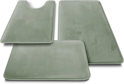 Clara Clark 3 Piece Bathroom Rugs, Velvet Memory Foam Bath Mat Set, Non-Slip Bath Rugs, Machine Wash, Dries Quickly, Ultra Soft Plush Bath Mats for Bathroom, 17 x 24/20 x 32 / Contour, Ice Green