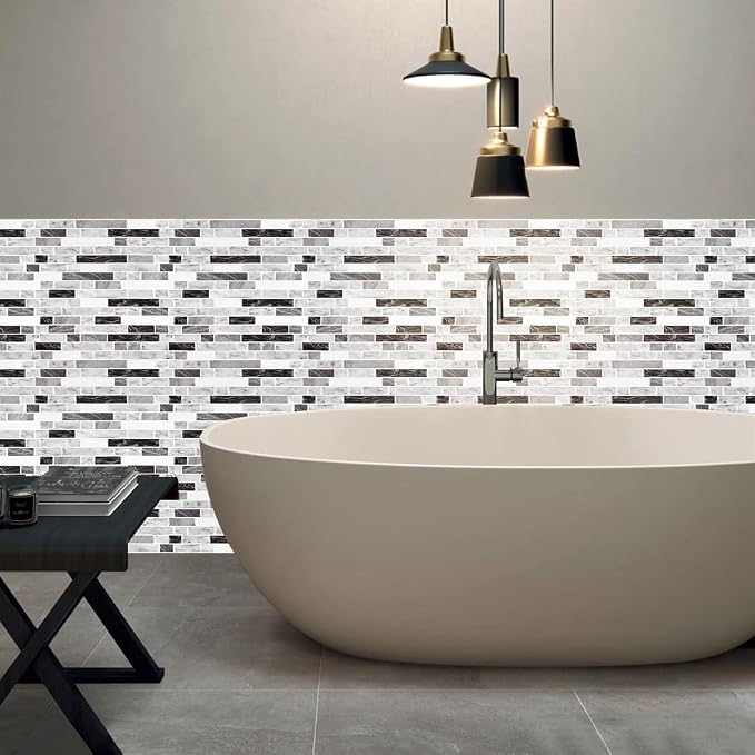 STICKGOO Thicker Design Peel and Stick Tile Backsplash, 12”×12”Stick on Backsplash for Kitchen, Self Adhesive Tile for Kitchen Backsplash and Bathroom(10 Sheets, Carrara Grey)
