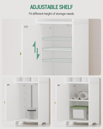 Bathroom Storage Cabinet, Corner Floor Cabinet with Doors and Adjustable Shelf, Narrow Toilet Paper Cabinets, Bathroom Organizer for Small Spaces, White BC29713X