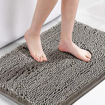H.VERSAILTEX Bath Mat Bathroom Rug Bath Rugs for Bathroom Non Slip Bath Mats Extra Thick Chenille Rug 17" x 24" Absorbent Soft Shaggy Washable Dry Fast Plush Rugs for Bathtubs - Dark Grey