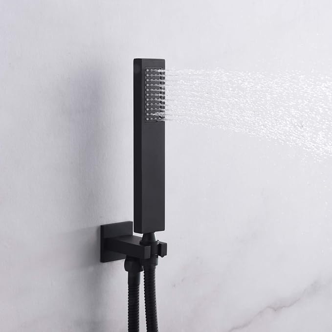 SUMERAIN Bathroom Matte Black Shower System Fixtures | 8" Stainless Steel High Pressure Rain Shower, Brass Rough-in Valve, Hand Shower, Concealed Box Design