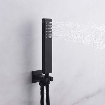 SUMERAIN Bathroom Matte Black Shower System Fixtures | 8" Stainless Steel High Pressure Rain Shower, Brass Rough-in Valve, Hand Shower, Concealed Box Design