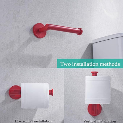 Bathroom Hardware Set,5 Pieces Bathroom Towel Bar Set,24 inch Towel Bar,Towel Ring for Bathroom,Robe Towel Hooks,Toilet Paper Holder Wall Mounted(Drilling),Red,SE96006S-5RED
