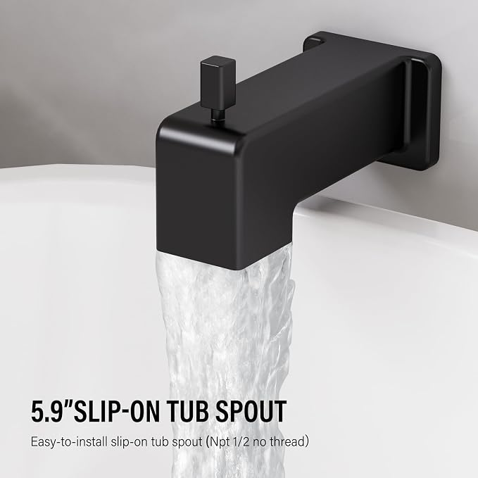 Esnbia Shower Faucet Set, Shower Head and Handle Set with 6-Inch Rain Shower Head and Tub Spout, All Metal Single-Handle Bathtub Shower Faucet Trim Kit (Shower Valve Include), Matte Black | Complete tub and shower trim kit with 6-inch rainfall head, si...