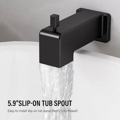 Esnbia Shower Faucet Set, Shower Head and Handle Set with 6-Inch Rain Shower Head and Tub Spout, All Metal Single-Handle Bathtub Shower Faucet Trim Kit (Shower Valve Include), Matte Black | Complete tub and shower trim kit with 6-inch rainfall head, si...