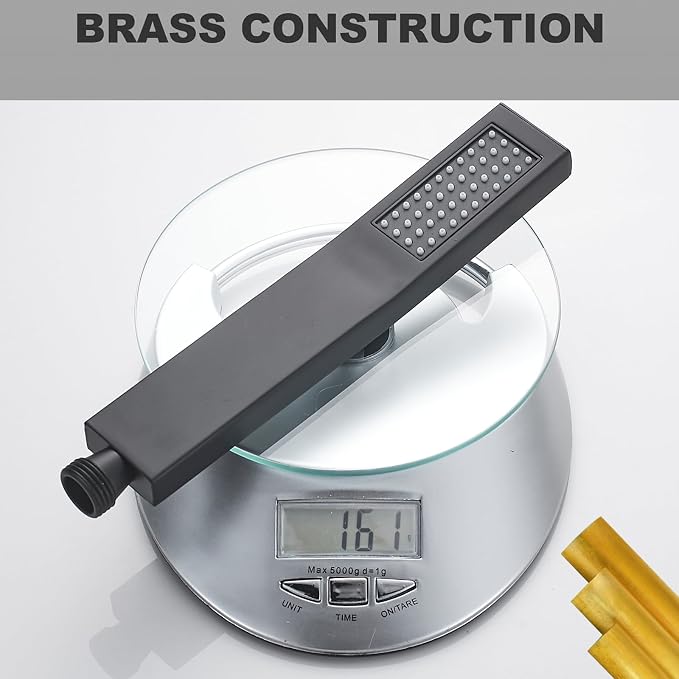 Handheld Shower Head，High Pressure Black Shower Head,Water Saving Detachable Shower Wand with Solid Brass Body and 5 ft Flexible Hose, Easy to Clean and Durable
