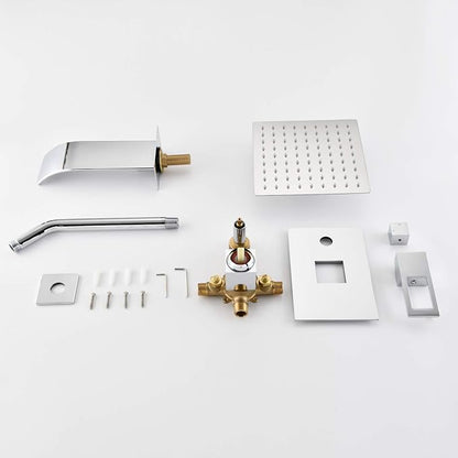 SUMERAIN Tub and Shower Faucet Set Chrome Finish | Waterfall Tub Spout, Anti-scalding Pressure Balance Valve, 8 Inch High Pressure Shower Head