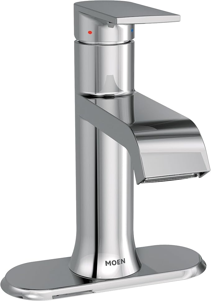 Moen Genta LX Chrome One-Handle Modern Bathroom Sink Faucet with Optional Deckplate and Low-Arc Spout for Bath Countertop, 6702