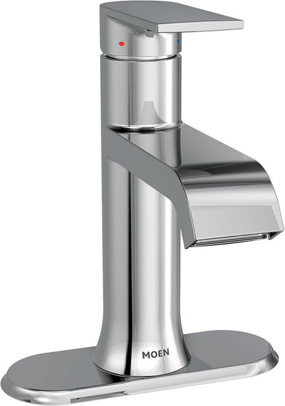 Moen Genta LX Chrome One-Handle Modern Bathroom Sink Faucet with Optional Deckplate and Low-Arc Spout for Bath Countertop, 6702
