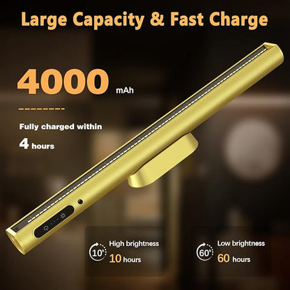 Hapfish Battery Powered Operated Wall Strip Lights, Rechargeable Magnetic LED Light Bar with Remote Control, Dimmable Desk Lamp, Under Cabinet Lighting Wireless for Picture Mirror Closet Room – Gold