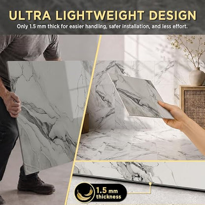 Marble Grain 12x12 Inch Peel and Stick Floor Tile, Ink Vein Marble, 10 PCS | NO Grout, NO Mess, For Kitchen Backsplash, Bathroom Update, Non-Slip & Scratch-Resistant