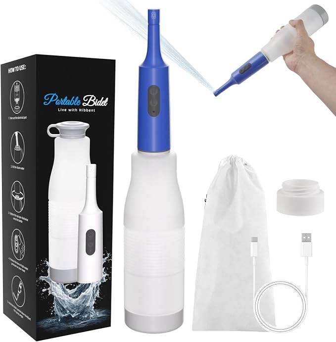Hibbent Portable Bidet for Travel, High Pressure Electric Handheld Bidet Sprayer, 350-550ML Expandable Bottle for Personal Hygiene, USB-C Rechargeable Waterproof, Travel Sprayer for Women & Men, Blue