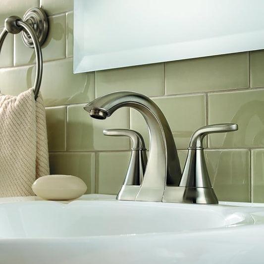Pfister Pasadena Bathroom Sink Faucet, 4-Inch Centerset, 2-Handle, 3-Hole, Brushed Nickel Finish, LF048PDKK