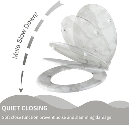 Angel Shield Marble Toilet Seat Durable Molded Wood with Quiet Close,Easy Clean Quick-Release Hinges (Elongated,Gray Marble)