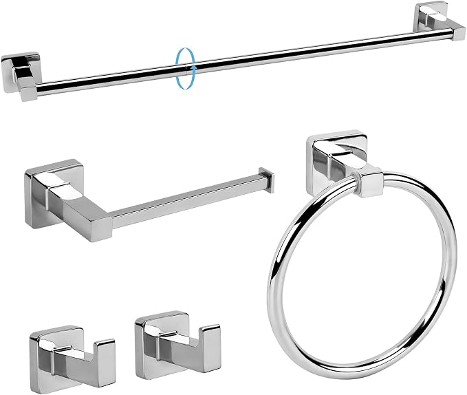 5 Piece Bathroom Hardware Accessories Set Polished Chrome,24 Inch Towel Bar Set,Towel Rack Set,Bathroom Towel Holder Set