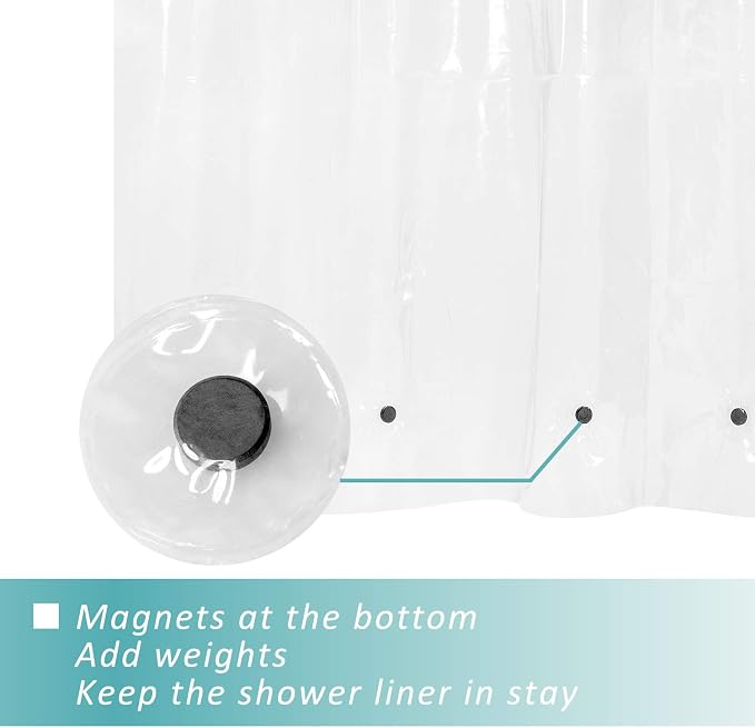 Mrs Awesome 60x72 Shower Curtain Liner with 6 Magnets Clear | 8G Thick PEVA, 10 Rustproof Grommets, Waterproof Heavy Duty Plastic Shower Curtain for Bathroom 60W x 72H inches
