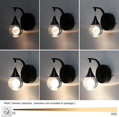 Crystal Moon Globe Wall Sconce Light, 5W Led Wall Lamp for Bedroom Living Room Hallway, 3300k Warm White | Dimmable | Matte Black