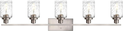 MELUCEE 5-Light Bathroom Light Fixtures Brushed Nickel Finish | Modern Vanity Light Industrial Wall Lamp with Clear Hammered Glass Shade for Powder Room Bedroom (Patent No.: US D963914 S)