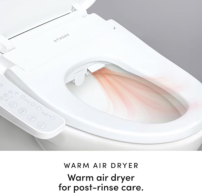 TUSHY Cloud Electronic Bidet Heated Toilet Seat | Instant Warm Water, Adjustable Air Dryer, Soft Close Lid and Seat & Night Light (Self Cleaning Nozzle and Water Filter), Elongated