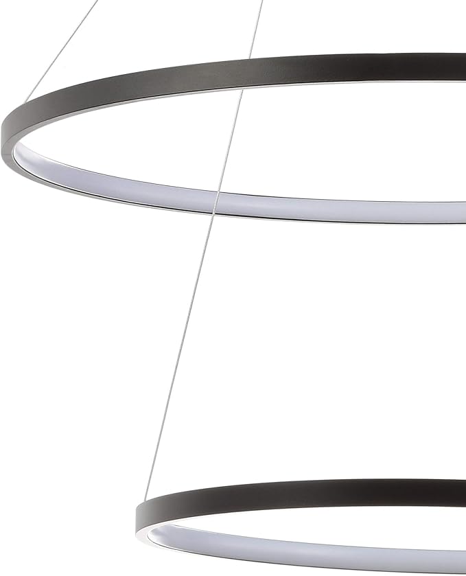 JONATHAN Y 24" Matte Black Modern Integrated LED Pendant Light, Dimmable Round Hoop Chandelier for Kitchen Island, Dining Room, Adjustable Height Metal Hanging Light (JYL7204A)