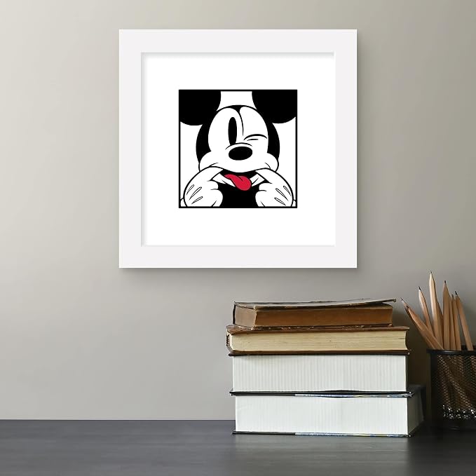 Trends International Gallery Pops Disney Mickey Mouse - Mickey Expressions - Funny Face Wall Art Wall Poster, 12" x 12", White Framed Version