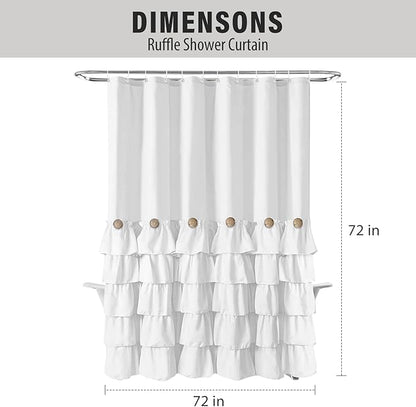 Seasonwood White Ruffle Shower Curtain Farmhouse Shower Curtain 72 X 72inch Vintage Shower Curtains with Buttons & White Ruffles for Bathroom Bathtubs Decor Accessory