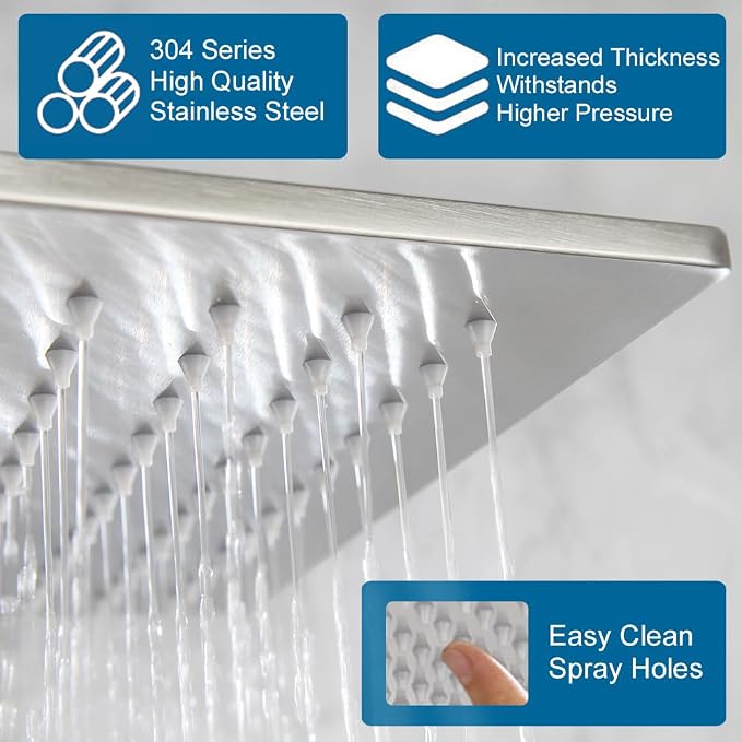 Shower Faucet Set Brushed Nickel Rainfall 10 Inch Shower Head and Handle Set Bathroom Rain Shower System Wall Mounted Shower Fixture Include Shower Valve and Trim Kit