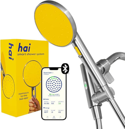 hai Smart Shower Head, Bluetooth Handheld Water Saving Showerhead with Adjustable High Pressure to Spa-Like Mist, Stainless Steel, Easy Installation, Customizable LED Lights, Citron, 1.8 GPM