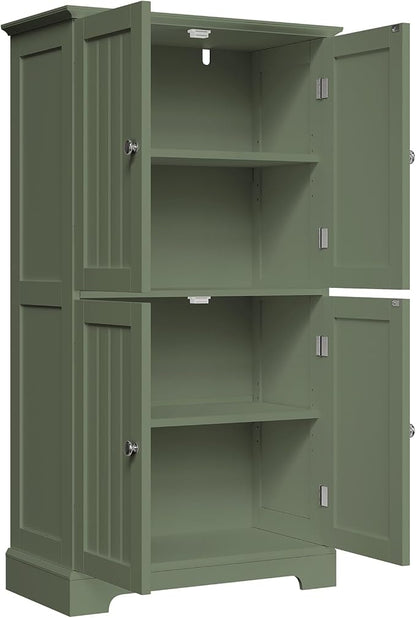 ChooChoo Bathroom Floor Cabinet with Adjustable Shelves | Bathroom Storage Cabinet, 4 Doors, Freestanding Cupboard for Living Room, Green