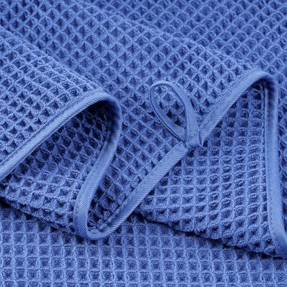 POLYTE 430 GSM Poly Blend Microfiber Quick Dry Waffle Bath Towel Set of 6