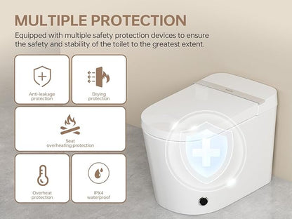 MEJE #A5 - Basic Smart Function Toilet with Built-in Heated Seat, Elongated Tankless Toilet with Auto Flushing, Foot Kick Flushing, Adjustable Seat Temperature, Flush Remote Control, Night Light